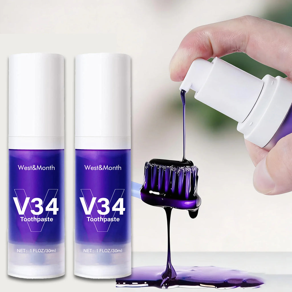 Transform Your Smile with V34 Teeth Whitening Toothpaste - 30ml Intensive Stain Remover for Yellow Teeth and Fresh Breath