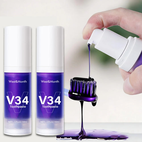Transform Your Smile with V34 Teeth Whitening Toothpaste - 30ml Intensive Stain Remover for Yellow Teeth and Fresh Breath