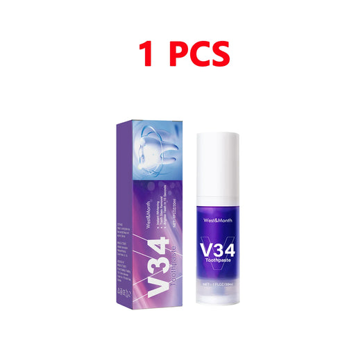 Transform Your Smile with V34 Teeth Whitening Toothpaste - 30ml Intensive Stain Remover for Yellow Teeth and Fresh Breath